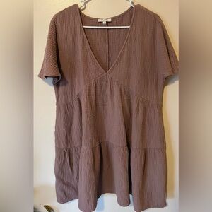 Madewell Lightspun Popover Tiered Mini Dress Mauve Shadow L